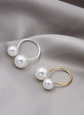 双韩国戒指夸张   戒指珍珠开口指环 戒指大小J588女珍珠极简