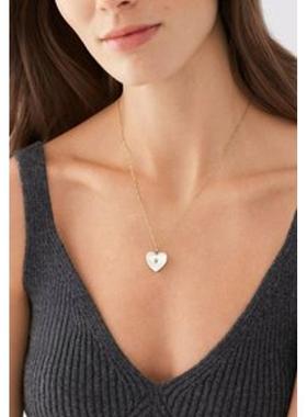 代购Fossil化石女款不锈钢金色电镀项链带合成宝石与厘米延长链