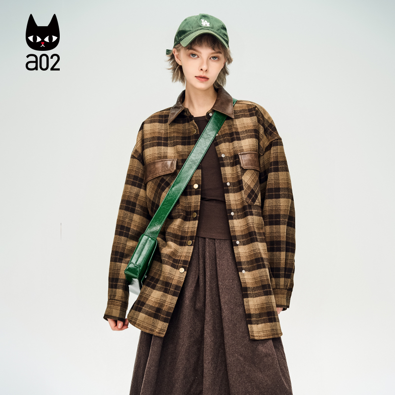 a02【ET释放系列】美拉德格子外套女2025新款秋季设计感休闲上衣 - 图3