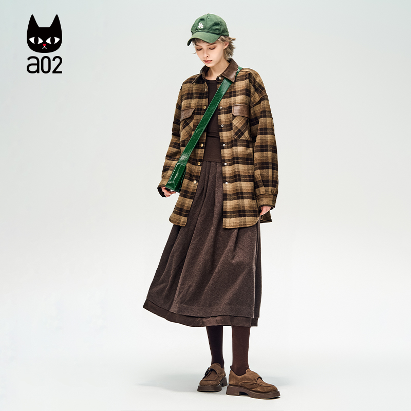 a02【ET释放系列】美拉德格子外套女2025新款秋季设计感休闲上衣 - 图0