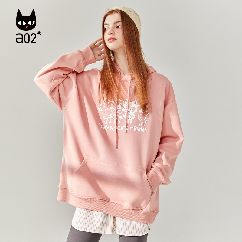 a02慵懒风灰色连帽卫衣女