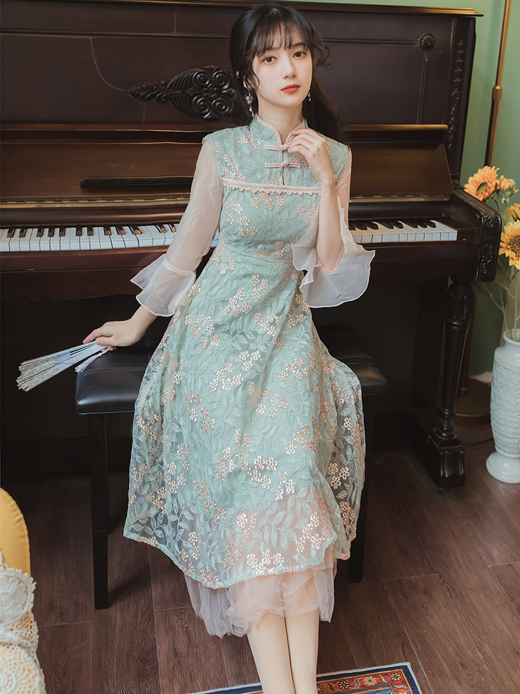 法式小清新刺绣网纱女夏少女连衣裙 女神万变连衣裙