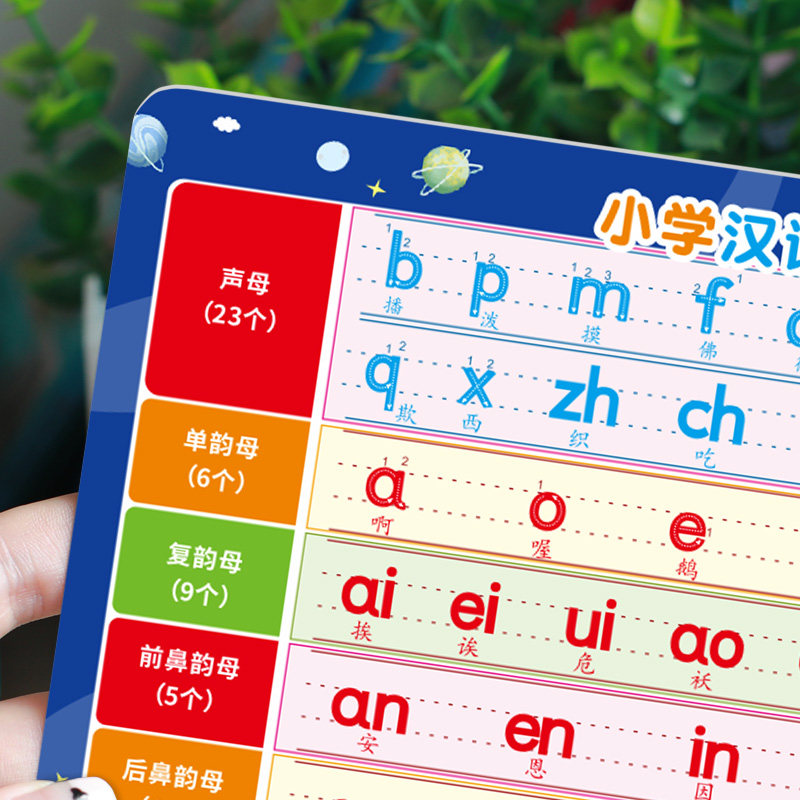 汉语拼音字母卡片带四声调小学一年级生母韵母表有声描红默写纸本