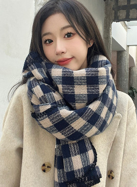 复古格子围巾女韩系仿羊绒披肩
