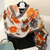 Floral silk scarf women's cotton and linen scarf winter warm shawl