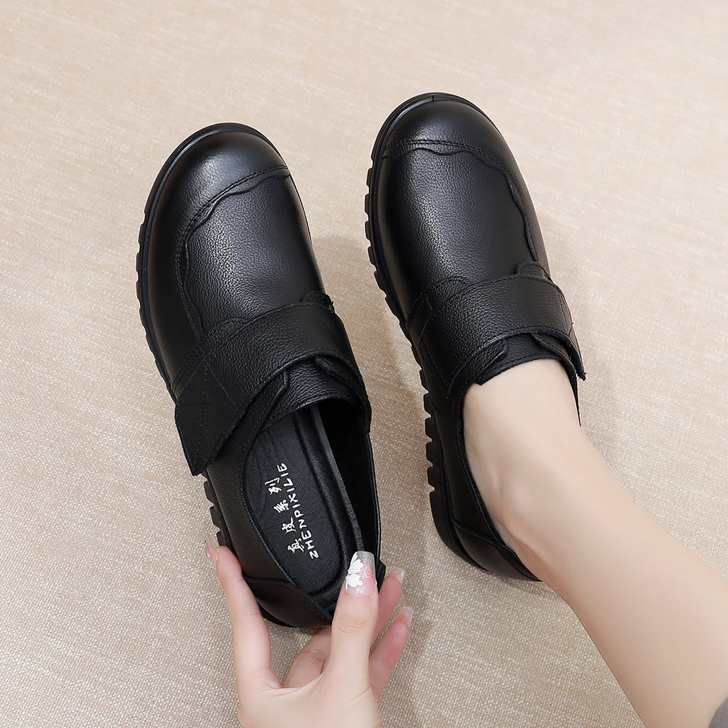 真皮妈妈鞋单鞋软底中老年鞋平底老人鞋女加绒奶奶鞋春秋季皮鞋子,淘宝优惠券,粉丝福利购,淘宝优惠卷