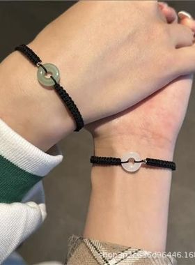 卡卡KA中国风手工编织平结平安扣转运珠手绳红黑两色手链祈福好运