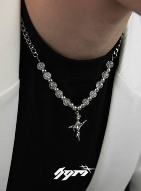 锆石钛钢串珠男生冰裂珠项链