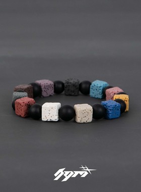 彩色火山石方块手链多巴胺痞帅