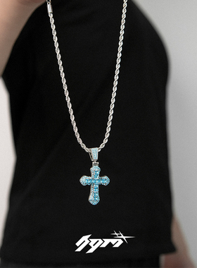 微镶锆石钛钢麻花链男女满钻项链