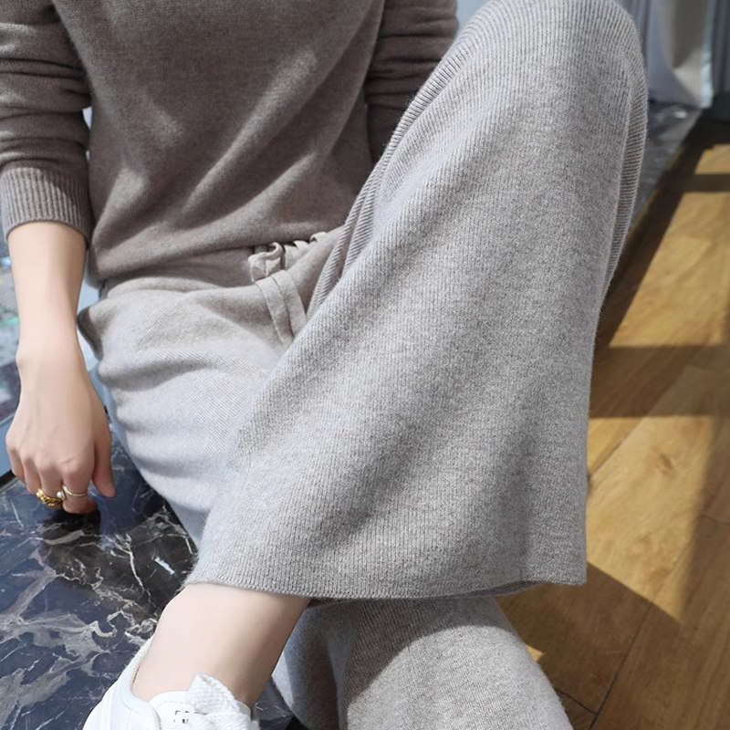 秋冬加厚小个子150深灰色针织糯米裤女外穿抽绳阔腿裤休闲直筒裤,淘宝优惠券,粉丝福利购,淘宝优惠卷