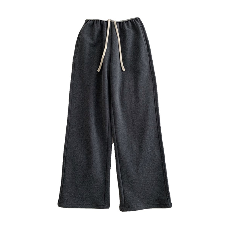 小个子150cm加绒高腰抽绳阔腿裤女秋冬加厚显高穿搭休闲直筒长裤 - 图3