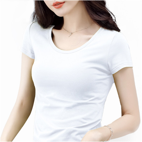 Women's short-sleeved t-shirt white pure cotton slimming top