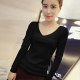 2024 new black t-shirt women's long-sleeved autumn and winter pure cotton slim bottoming shirt round neck v-neck tight inner top T