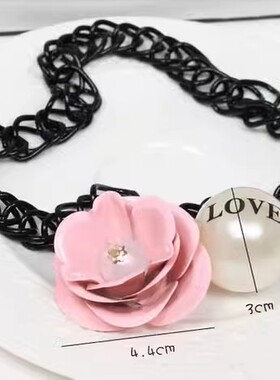 韩国夸张大花朵love字母大珍珠黑链条短款项链锁骨链走秀街拍饰品