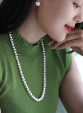 配旗袍珍珠项链女中长款毛衣链加长版锁骨链子颈链60cm配饰品