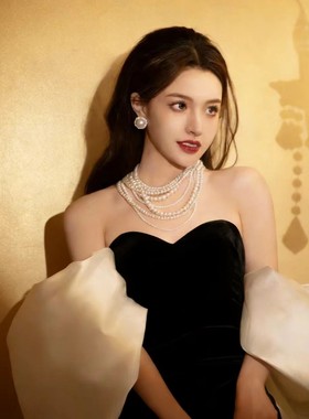 夜宴八层珍珠项链 叠戴轻奢 晚宴约会柔美白珠颈饰