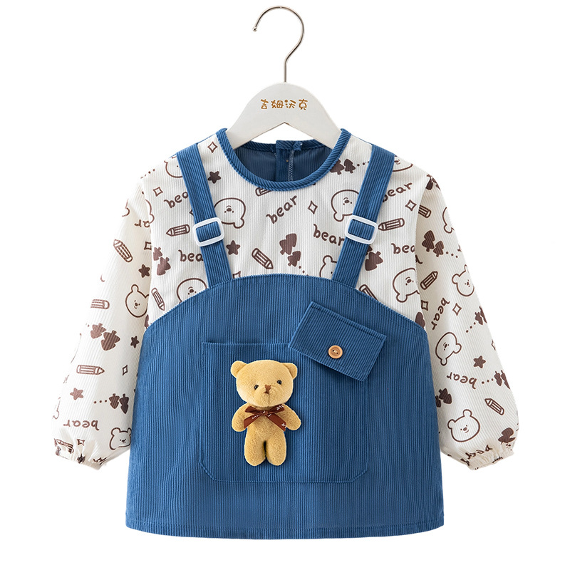 Children's smock, baby's eating bib, waterproof and anti-dirty rice pocket, boys' apron, autumn and winter style, girls dress backwards
