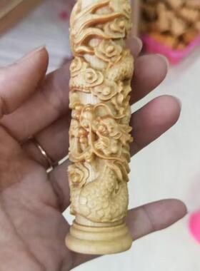 崖柏木雕生肖龙工艺品手把件盘龙柱瑞兽蟠龙客厅家居装饰品小摆件