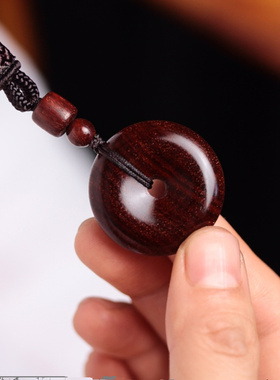 血檀老料平安扣民族风毛衣链