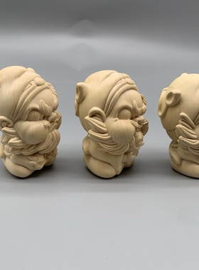 大叶黄杨木雕萌魁星钟馗卡通