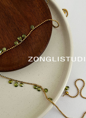 纵里设计师款绿色水晶锁骨链