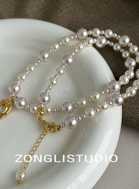 纵里轻奢珍珠金属吊坠锁骨链