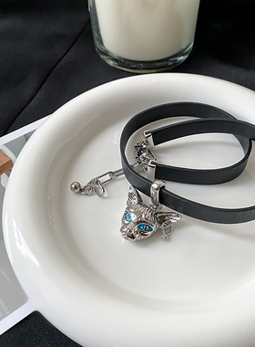 纵里暗黑冷淡风猫咪皮革项链