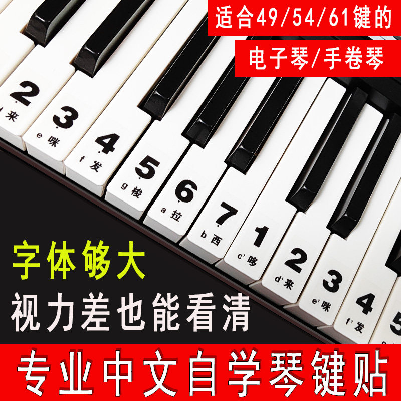 49键54键61键中文自学儿童成人电子琴手卷琴大字音标贴简谱键位贴,淘宝优惠券,粉丝福利购,淘宝优惠卷