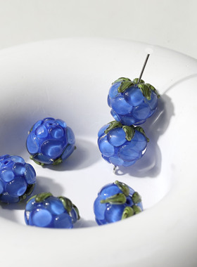 12mm灯工手工琉璃 立体蓝色莓莓树莓直孔珠diy手作串珠材料配件
