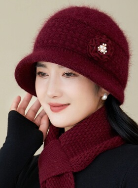 妈妈帽子女款冬保暖渔夫帽中老年人奶奶老太太毛线帽老人盆帽洋气