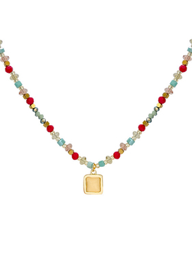 甜美气质彩色串珠项链女轻奢小众高级感猫眼石小块吊坠锁骨链