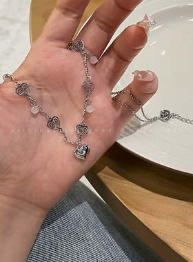 银色立体爱心吊坠项链女2025年新款潮搭小众设计高级感钛钢锁骨链