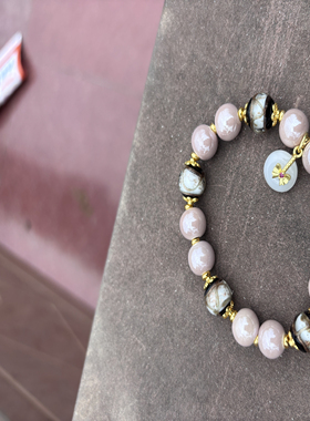 北京寺庙同款珠光粉瓷金沙玻璃多巴胺显白手链手饰饰品