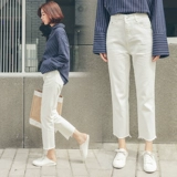 Белые цветные джинсы, тонкие летние штаны для школьников, свободный прямой крой, высокая талия, в корейском стиле