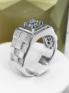英伦格调镶钻男戒莫桑石戒指大气