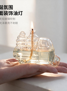 创意复古三轮车圣诞树油灯透明玻璃油灯饰家居摆件油灯无烟煤油灯
