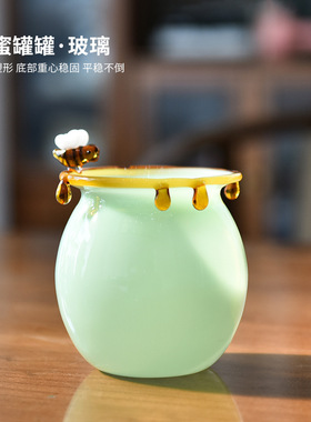 创意田园可爱蜜蜂罐 彩色玻璃冷饮甜品碗 带吸管水杯冰淇淋碗杯子