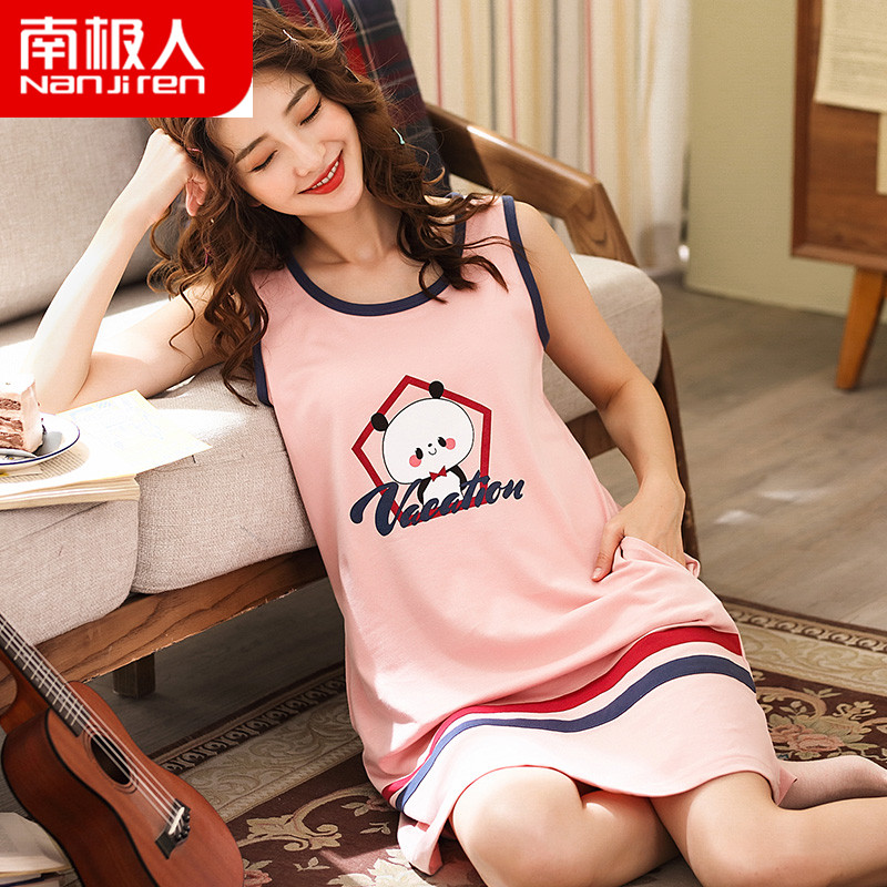 南极人睡衣家居服爱尚店南极人睡裙女士夏季纯棉薄款韩版无袖睡衣吊带春秋冬季背心连衣裙2