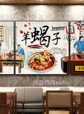 羊肉馆挂画老北京涮羊肉墙面装饰画羊肉分解图羊肉部分火锅店壁画