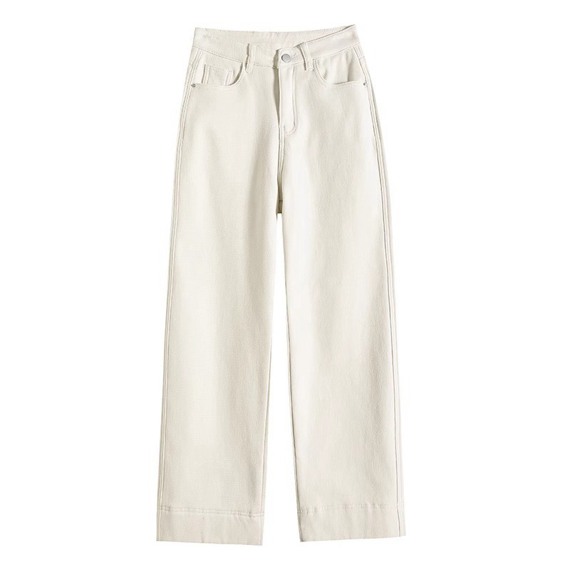 白色九分加绒烟管裤直筒牛仔裤秋冬高腰显瘦宽松休闲小个子法棍裤 - 图3