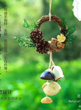 天然果壳风铃手工制作手摇铃挂饰花环氛围感装饰挂件家居壁挂藤环
