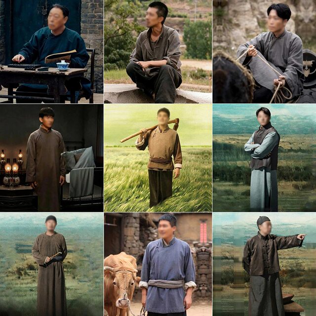 Farmers, men, long shirts, short coats, cotton and linen retro movies