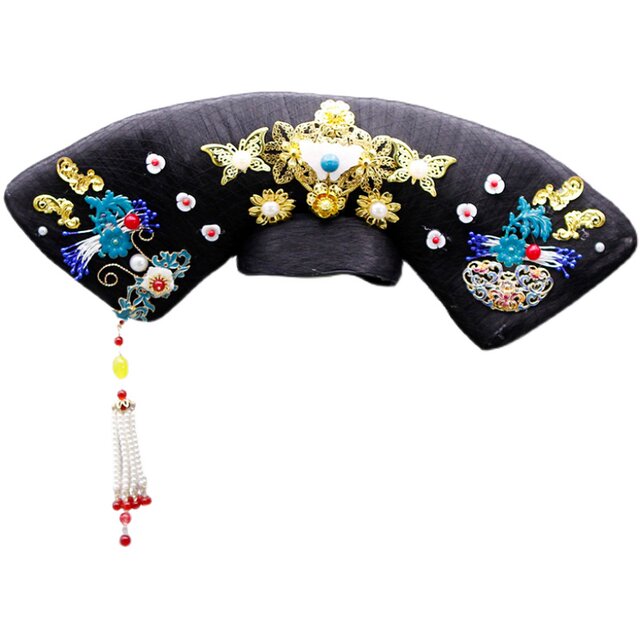 Ancient costume flag head, film and television studio, ancient wig, Qing Dynasty palace princess headband, accessories, tassel crescent moon flag head