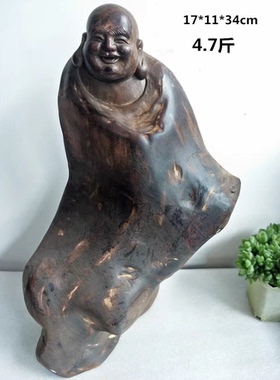 立体雕刻老红木笑佛土财主摆件