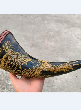 天然牛角雕刻双龙整根牛角漂亮