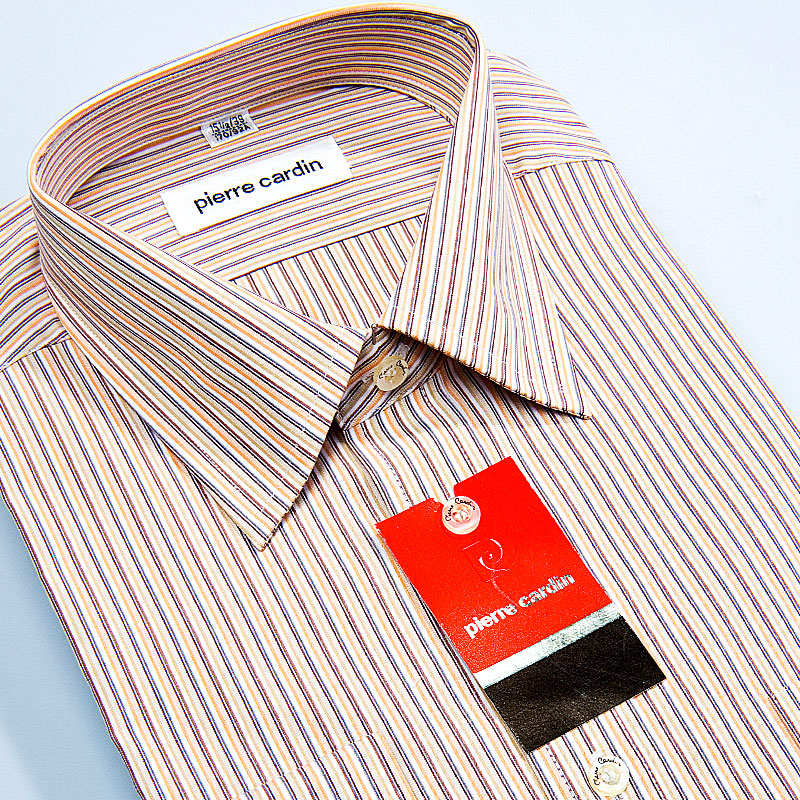皮尔卡丹宽松欧版真品PierreCardin纯棉商务时尚条纹男长袖衬衫-图0