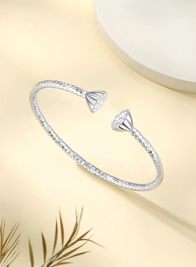 潮宏基花韵足银手镯银饰镯子手饰莲蓬开口镯送女友妈妈新中式礼物