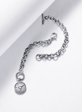 潮宏基情侣复古嘻哈风银手链