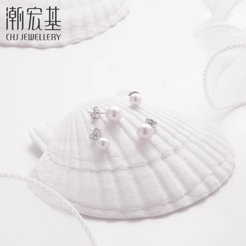 潮宏基仙梦S925银珍珠耳饰耳钉淡水珠简约百搭通勤大小版女z,淘宝优惠券,粉丝福利购,淘宝优惠卷